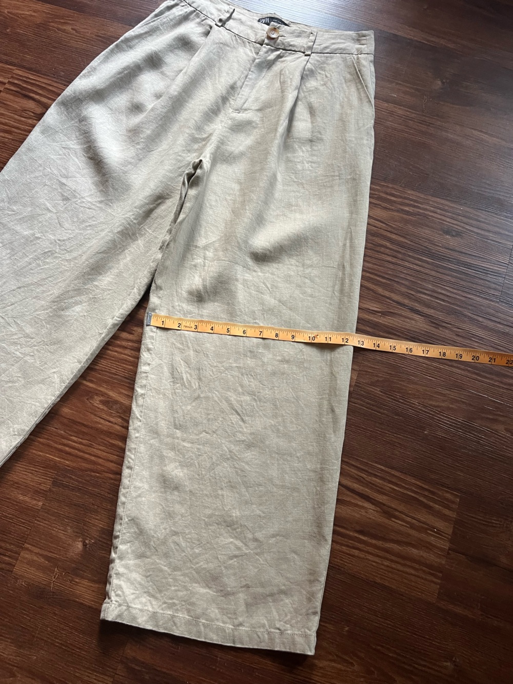 Zara Relaxed Linen Wide Leg Crop Trouser Pleat Front Pant Khaki Tan Size M - Picture 8 of 10